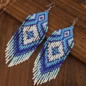 Artisan  Blue and White Beaded Earrings